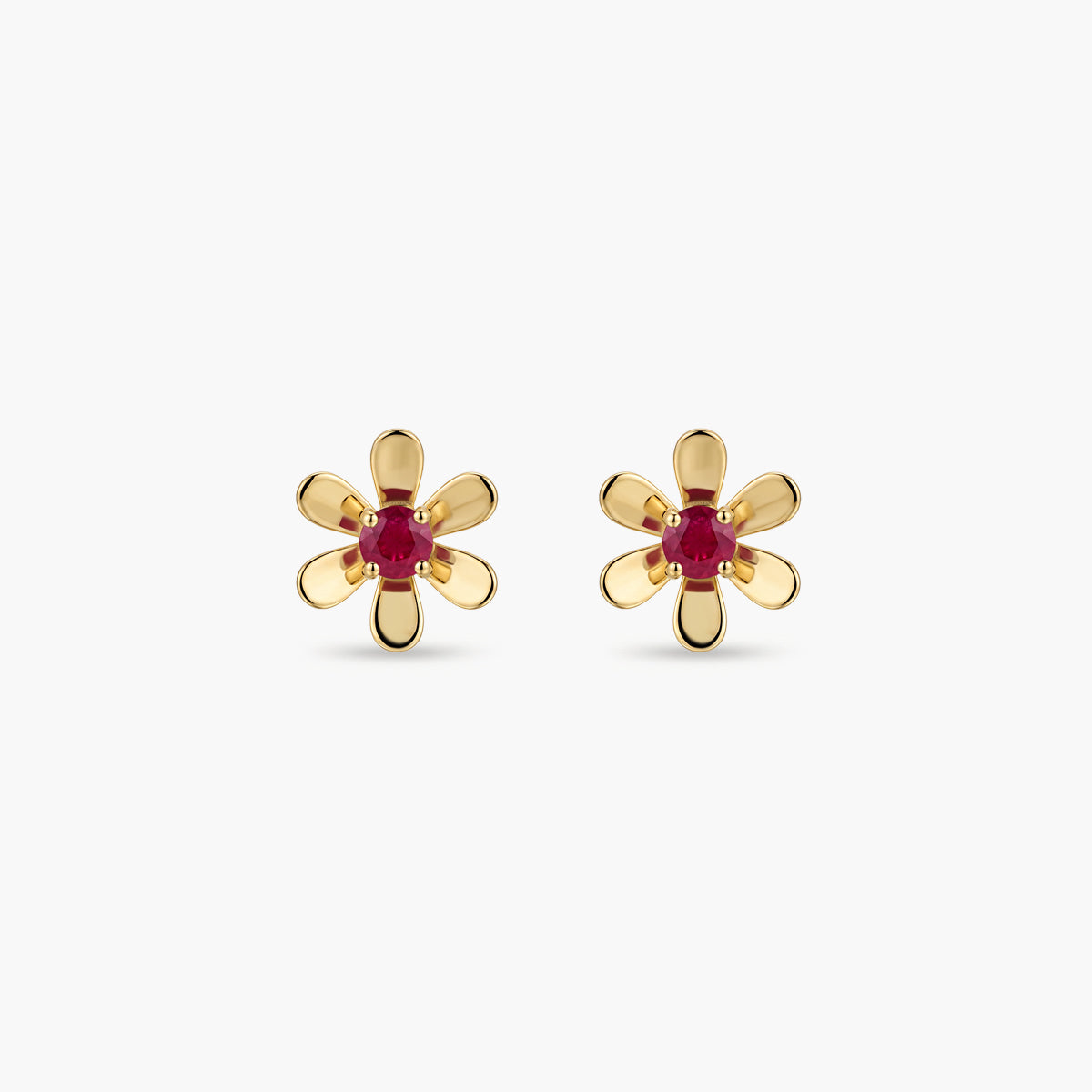 Pendientes flor de oro 18K rubí 5 mm