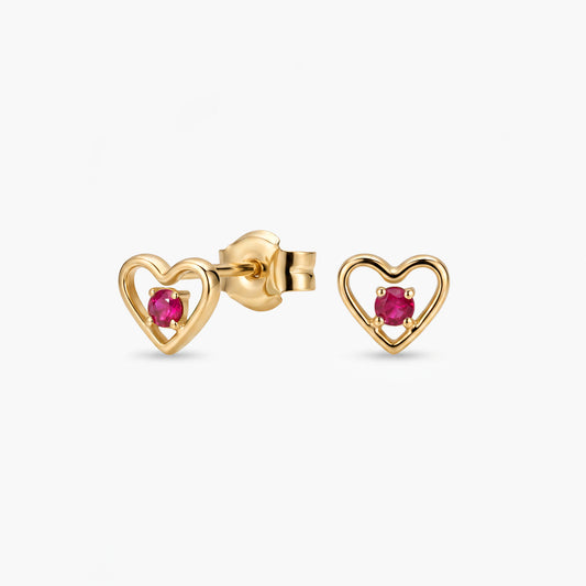 Pendientes corazón de oro 18K rubí 5 mm