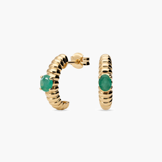 Pendientes de oro 18K esmeralda 13 mm