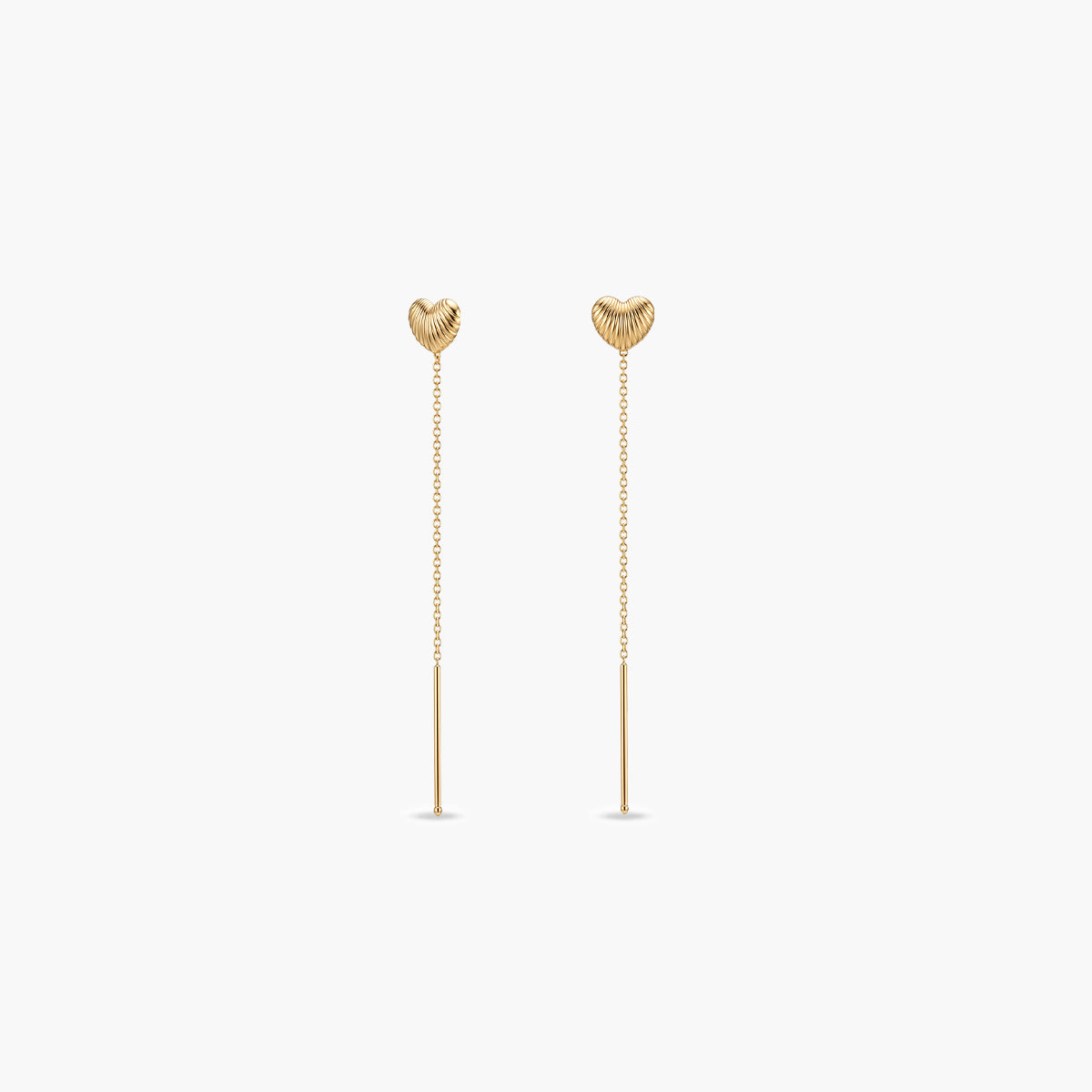 Pendientes largos corazón de oro 18K 35 mm