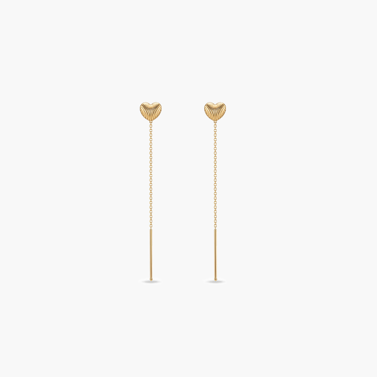Pendientes largos corazón de oro 18K 35 mm