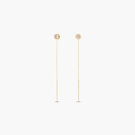 Pendientes largos de oro 18K circonitas 60 mm