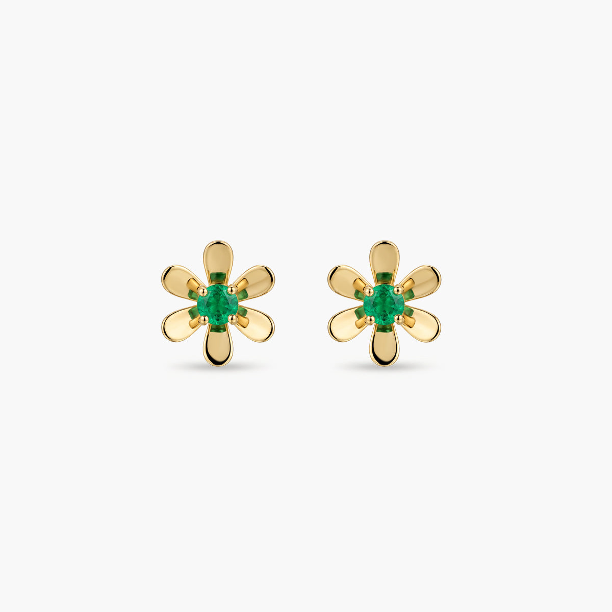 Pendientes flor de oro 18K esmeralda 5 mm