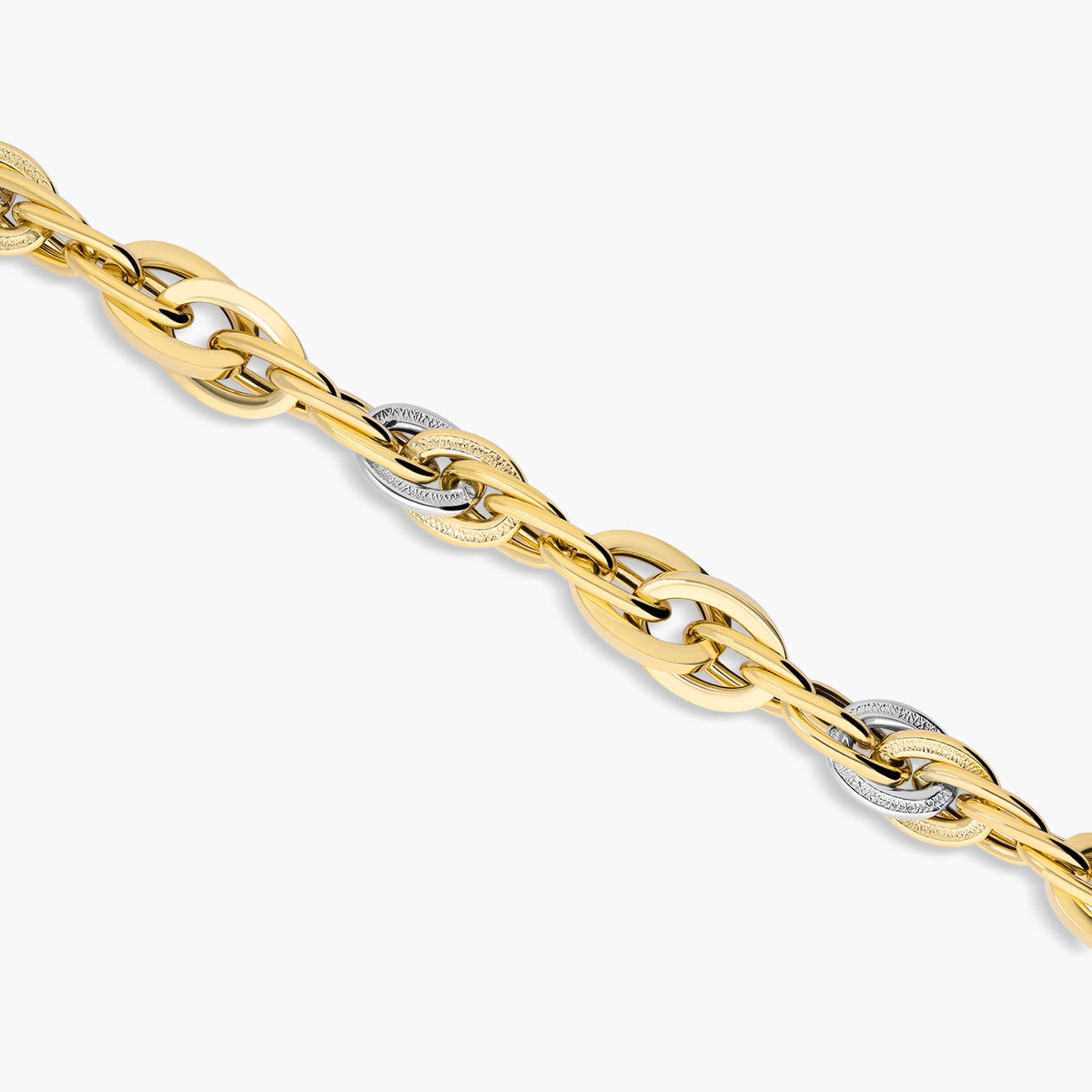 Pulsera de oro bicolor 18K eslabón anillas 20 cm
