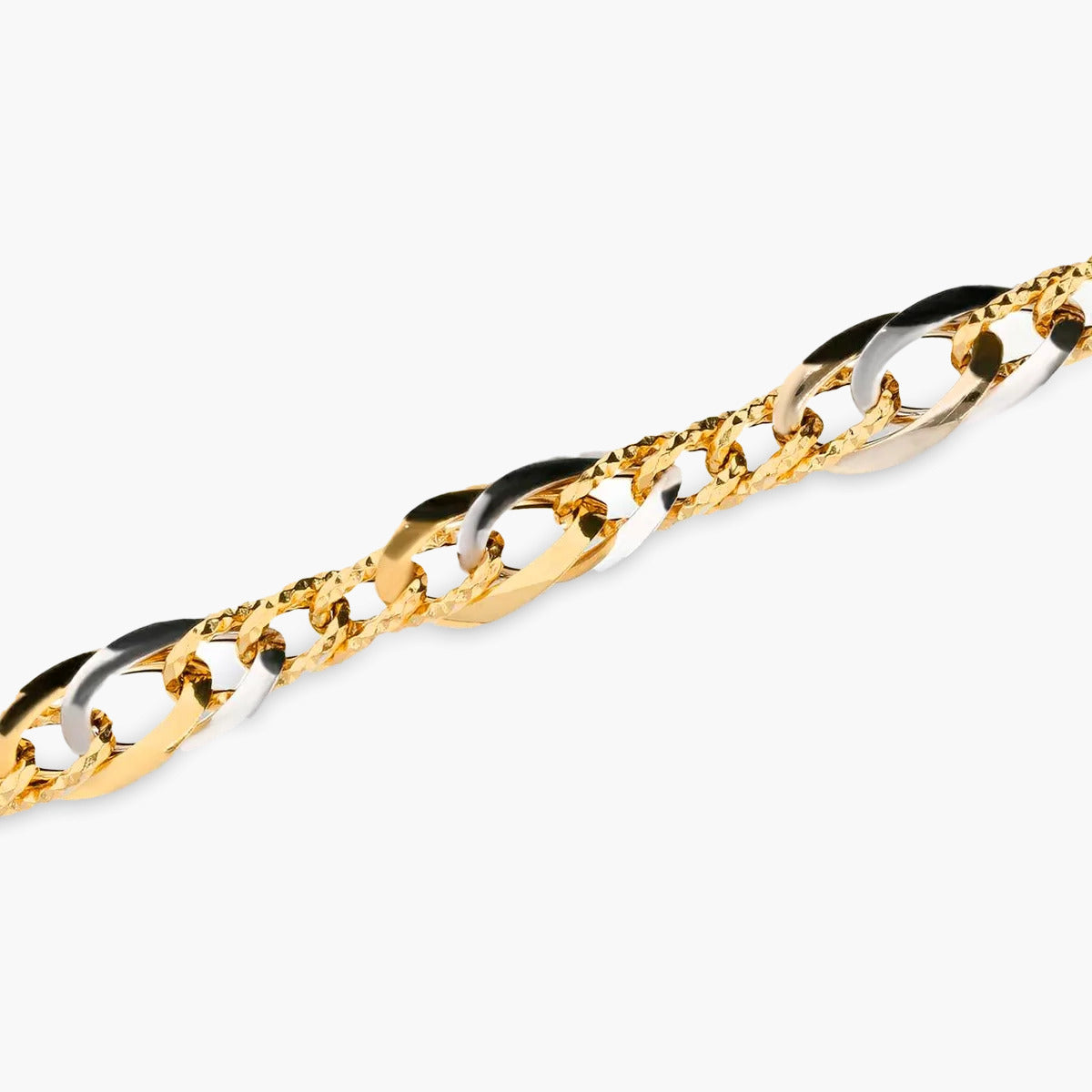 Pulsera de oro bicolor 18K eslabón anillas 19 cm