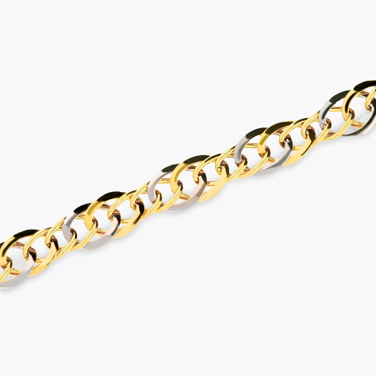 Pulsera de oro bicolor 18K eslabón anillas 19 cm
