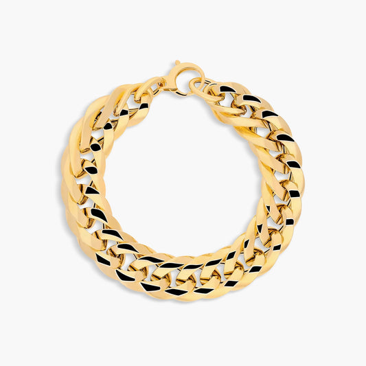 Pulsera de oro bicolor 18K eslabón anillas 19 cm