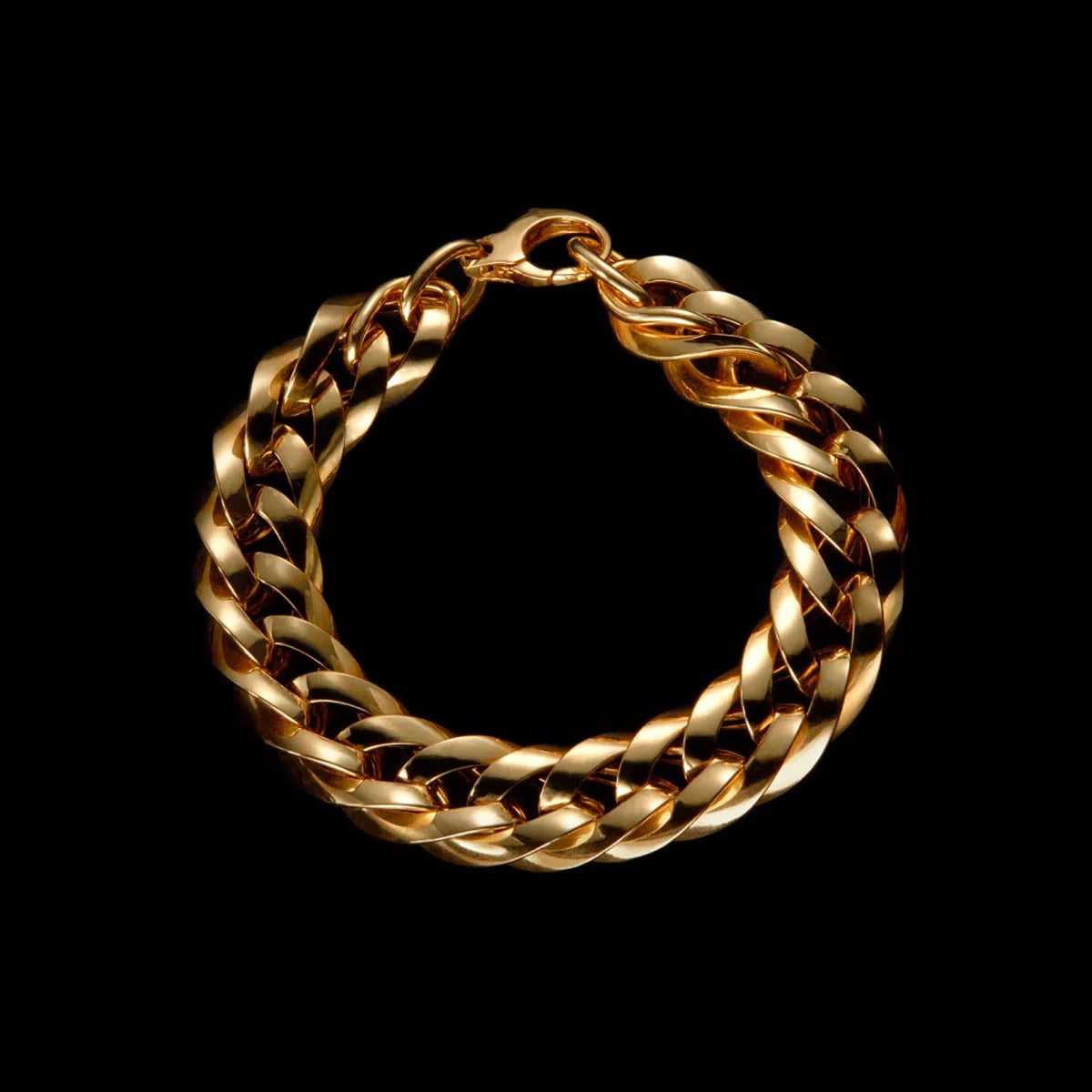 Pulsera de oro bicolor 18K eslabón anillas 19 cm