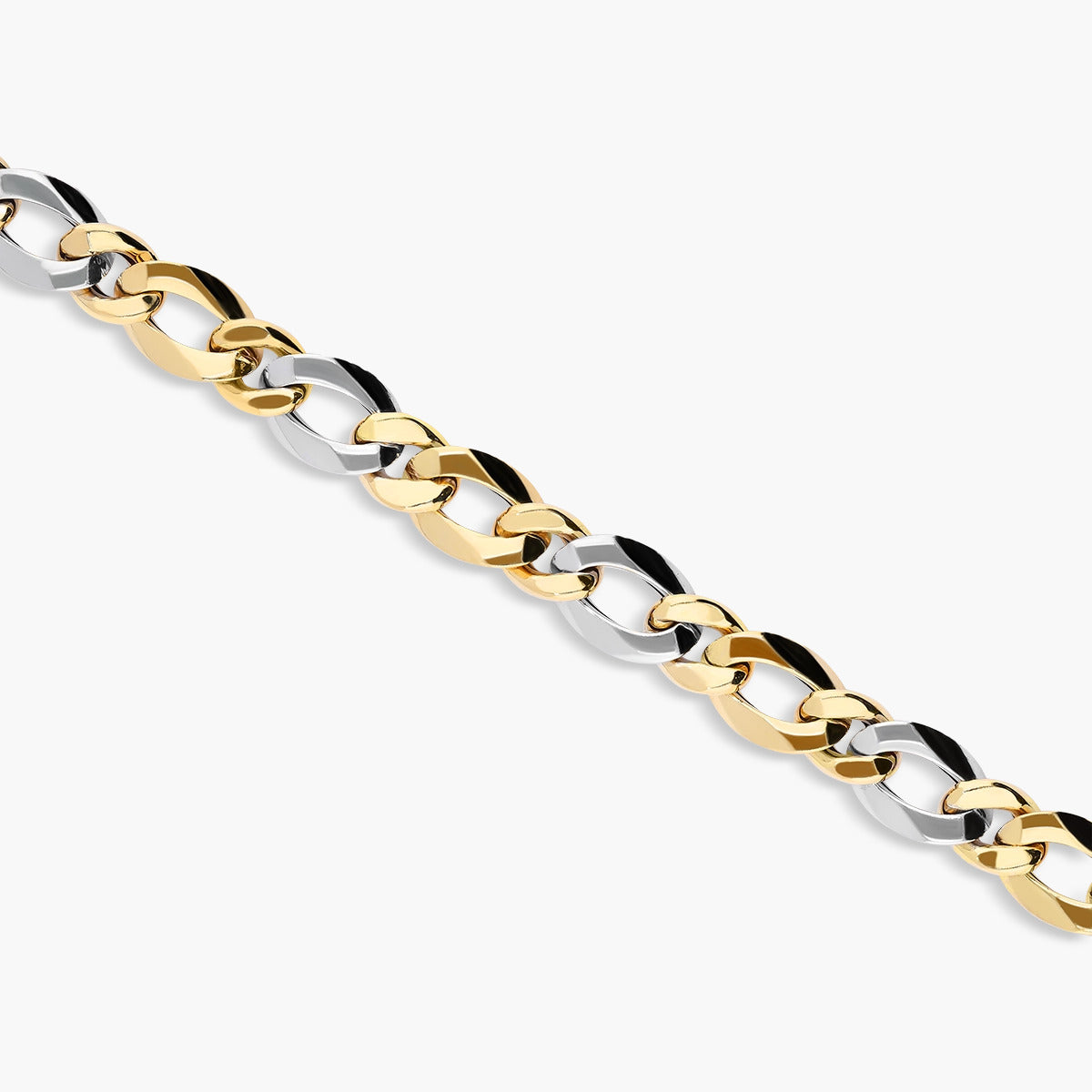 Pulsera de oro bicolor 18K eslabón anillas 20 cm