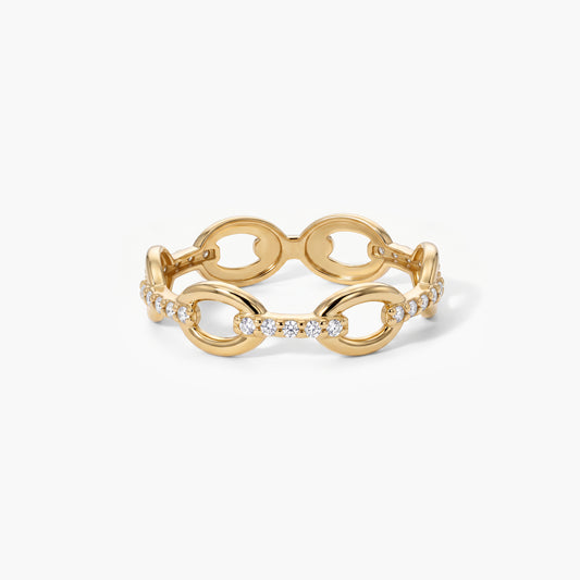 Anillo eslabones de oro 18K circonitas
