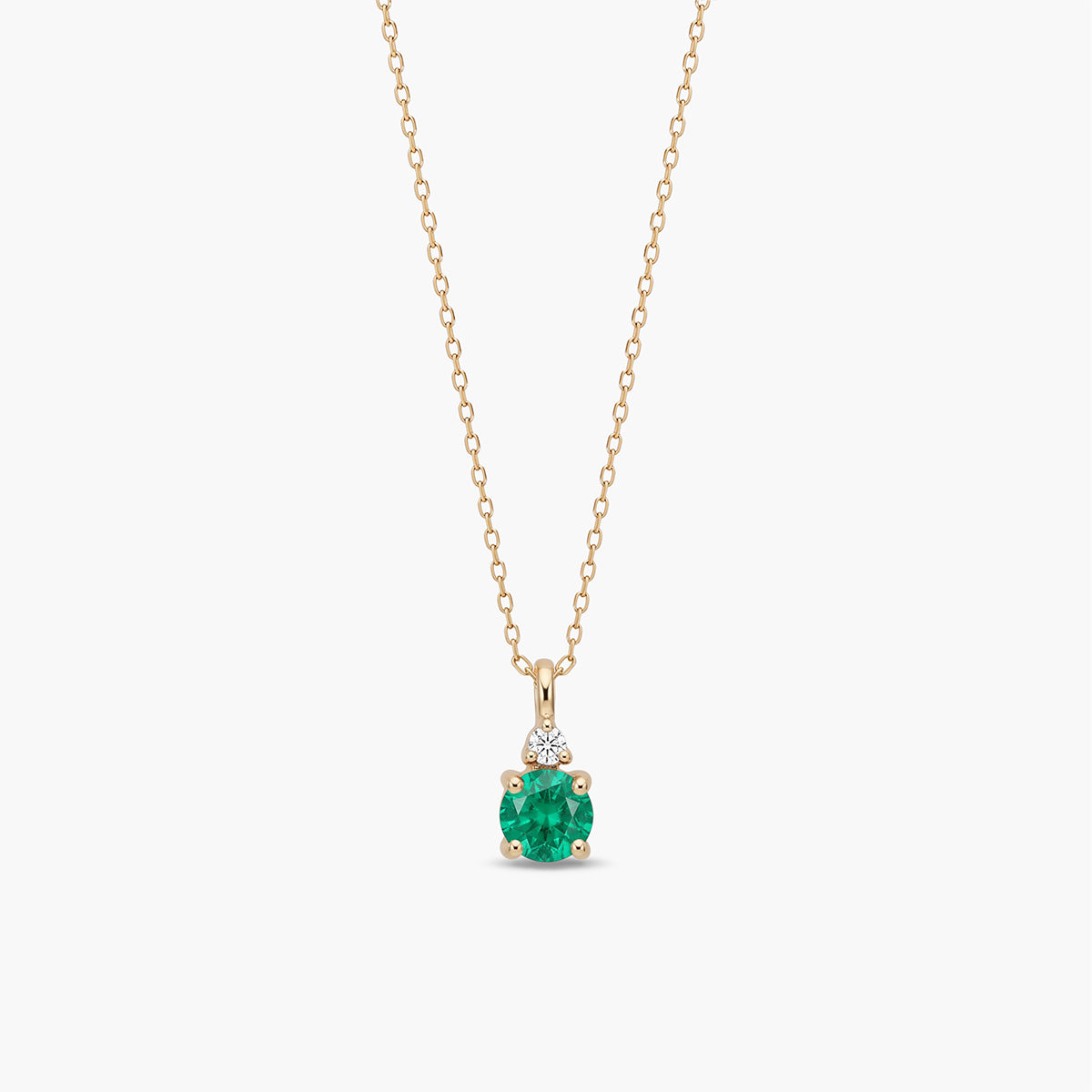 Collar de oro 18K diamante natural 0.01 ct. esmeralda 4 mm RAINFOREST