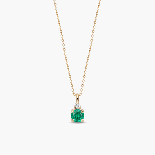 Collar de oro 18K diamante natural 0.01 ct. esmeralda 4 mm RAINFOREST