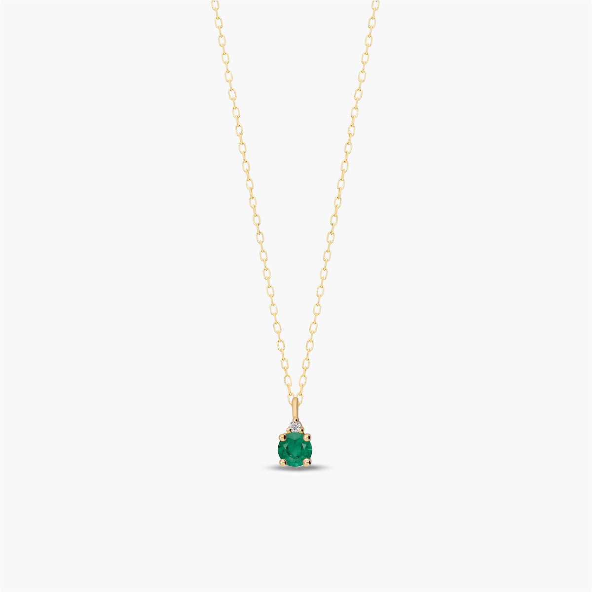 Collar de oro 18K diamante natural 0.01 ct. esmeralda 4 mm RAINFOREST
