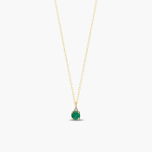 Collar de oro 18K diamante natural 0.01 ct. esmeralda 4 mm RAINFOREST