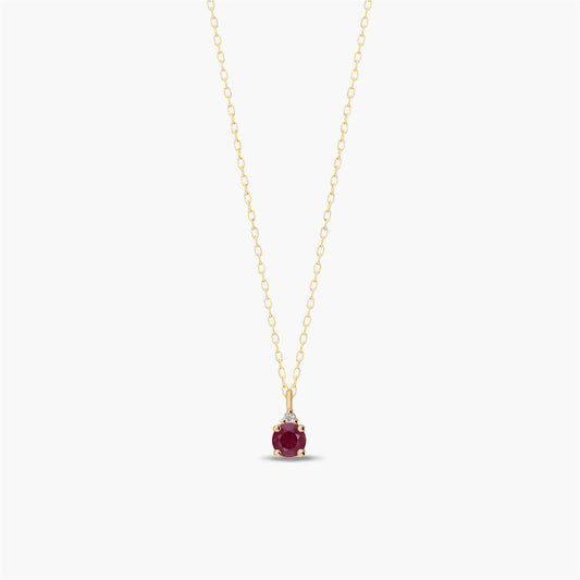 Collar de oro 18K diamante natural 0.01 ct. rubí 4 mm MAGMA