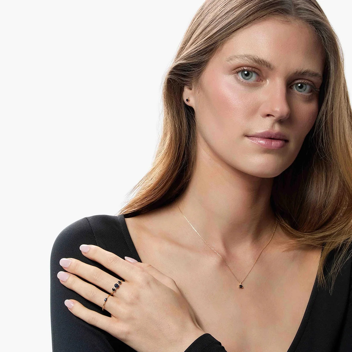 Collar de oro 18K diamante natural 0.008 ct. zafiro 4 mm DUSK