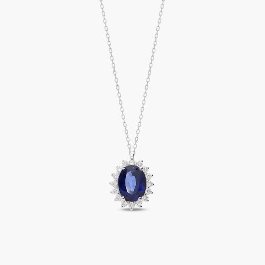 Collar de oro blanco 18K diamante natural 0.30 ct. zafiro 12 mm IMPERIAL SAPPHIRE