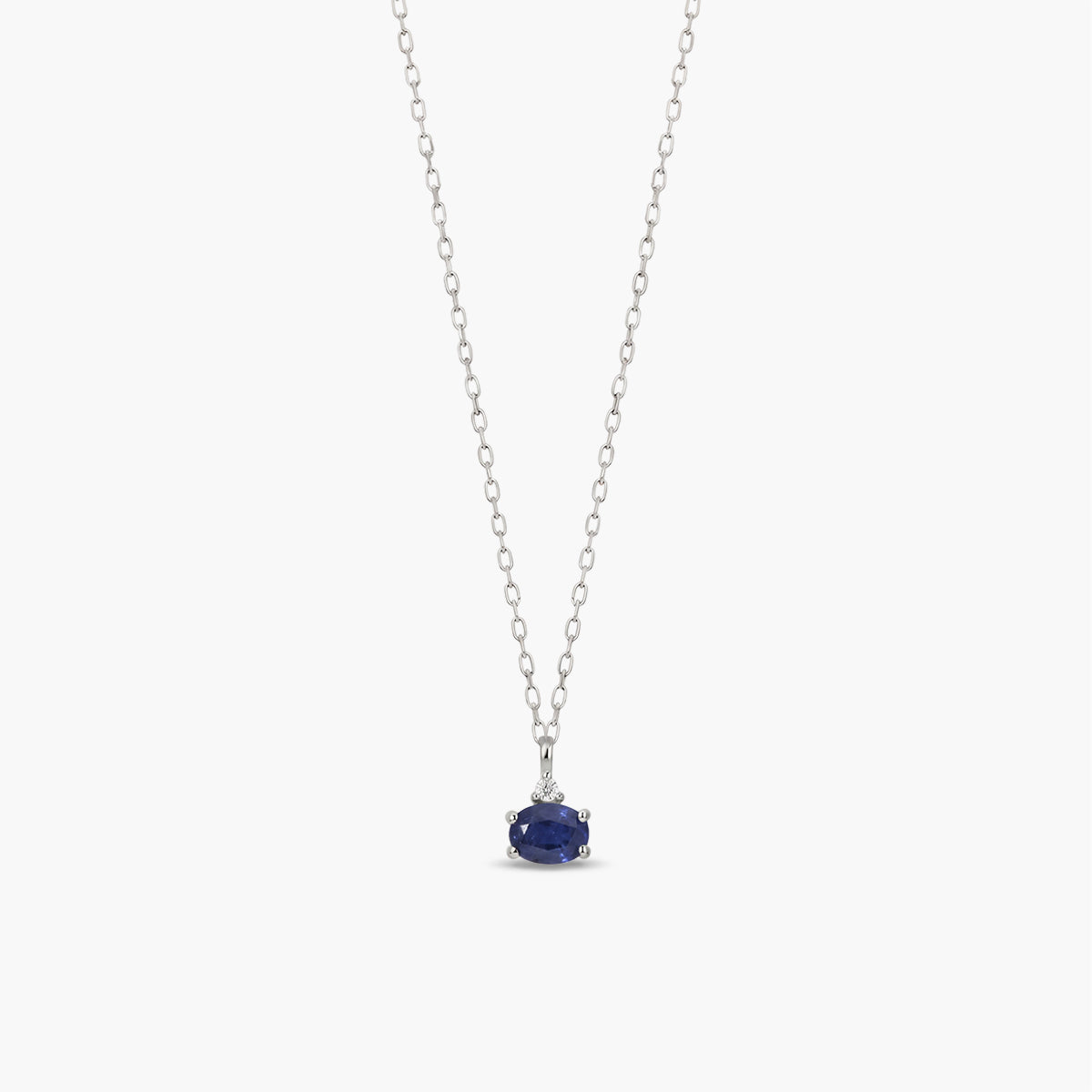 Collar de oro blanco 18K diamante natural 0.01 ct. zafiro 4 mm MIDNIGHT