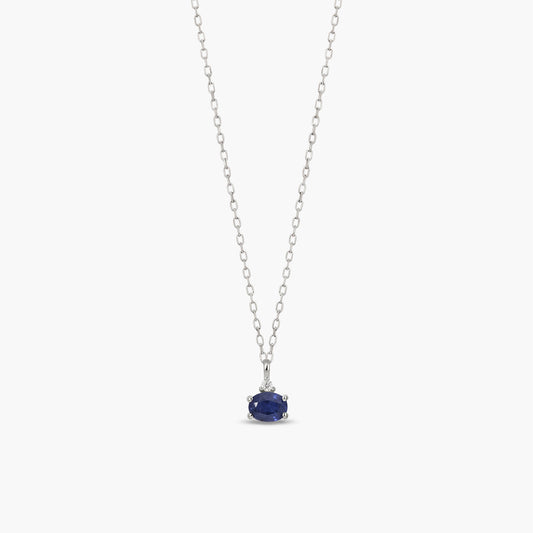 Collar de oro blanco 18K diamante natural 0.01 ct. zafiro 4 mm MIDNIGHT