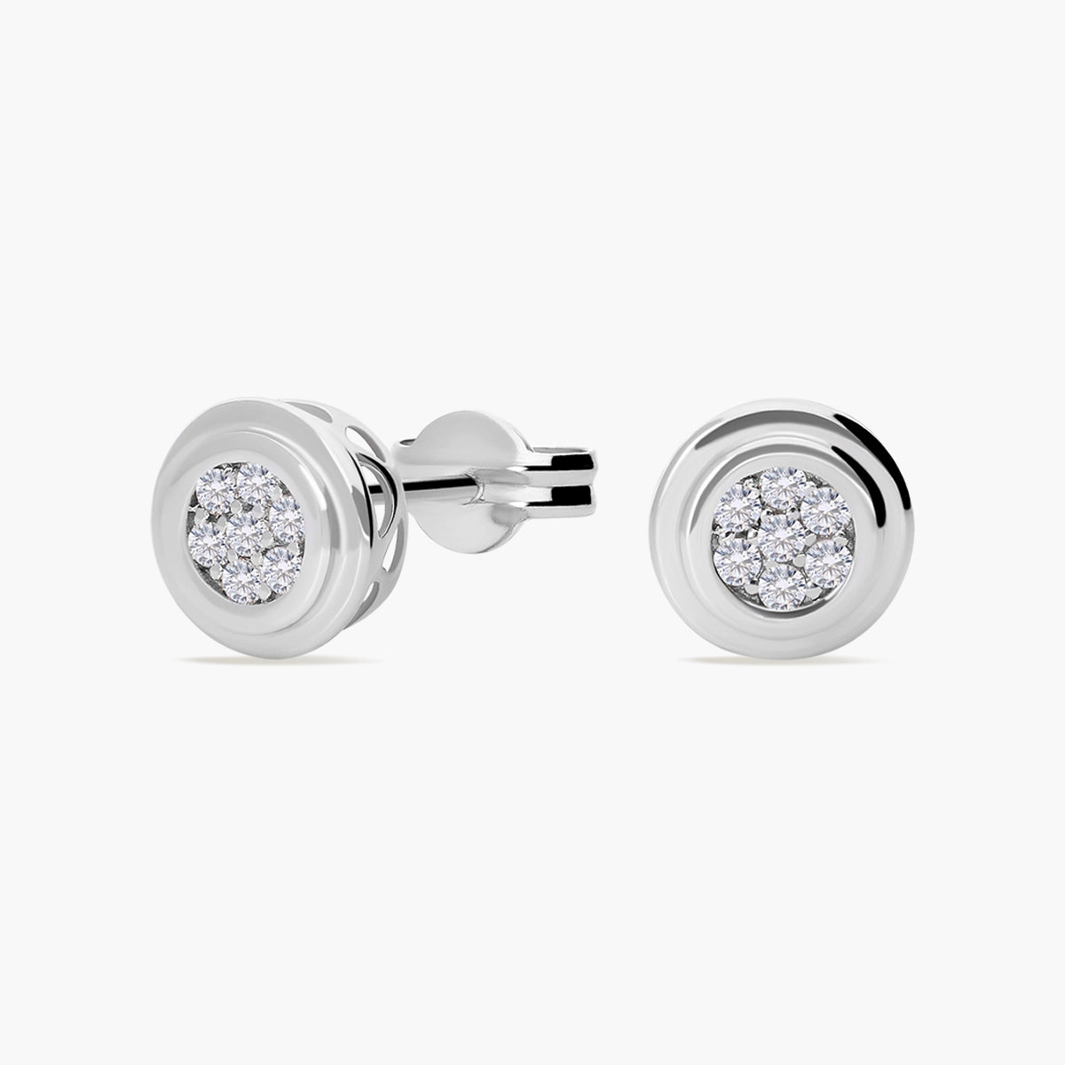 Pendientes redondos de oro blanco 18K diamante natural 0.17 ct. 7 mm