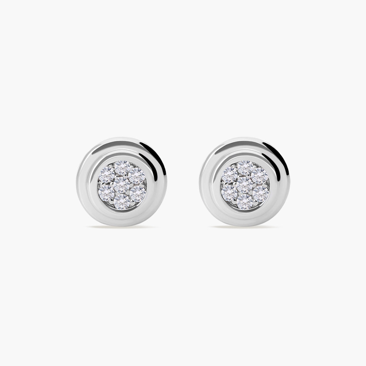Pendientes redondos de oro blanco 18K diamante natural 0.17 ct. 7 mm