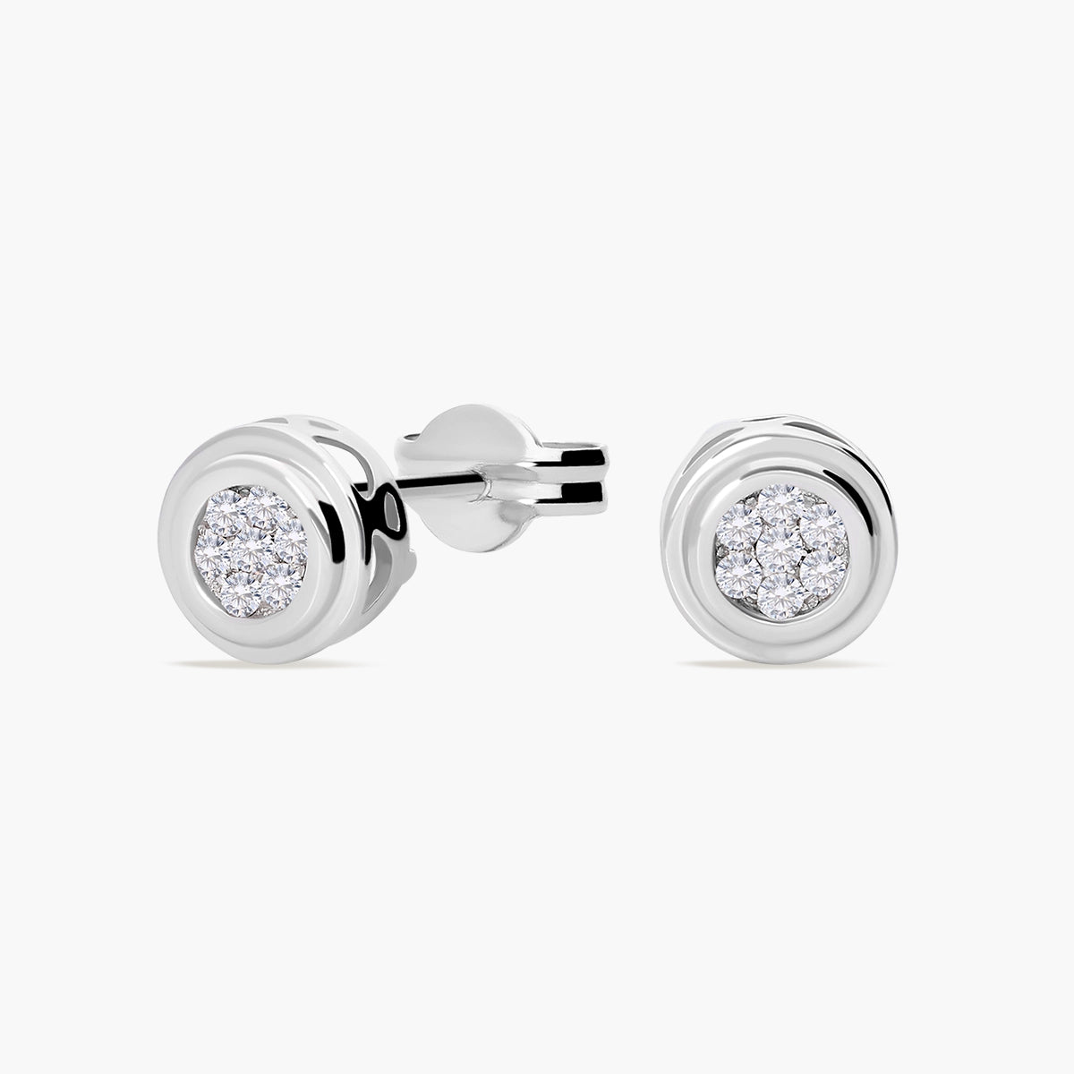 Pendientes redondos de oro blanco 18K diamante natural 0.12 ct. 6 mm