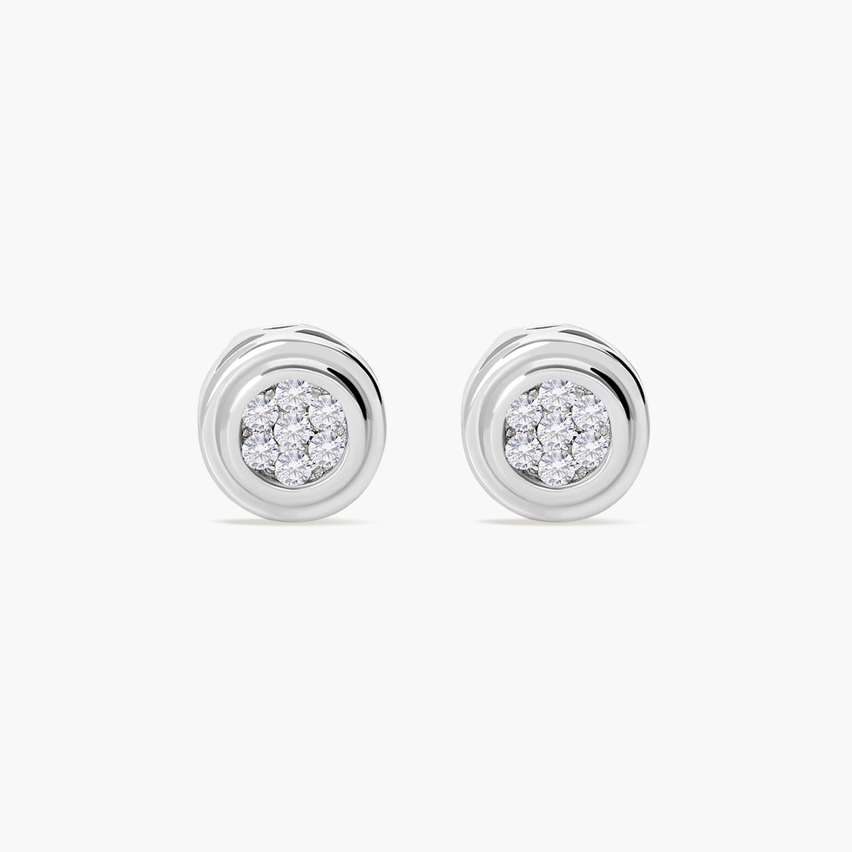 Pendientes redondos de oro blanco 18K diamante natural 0.12 ct. 6 mm