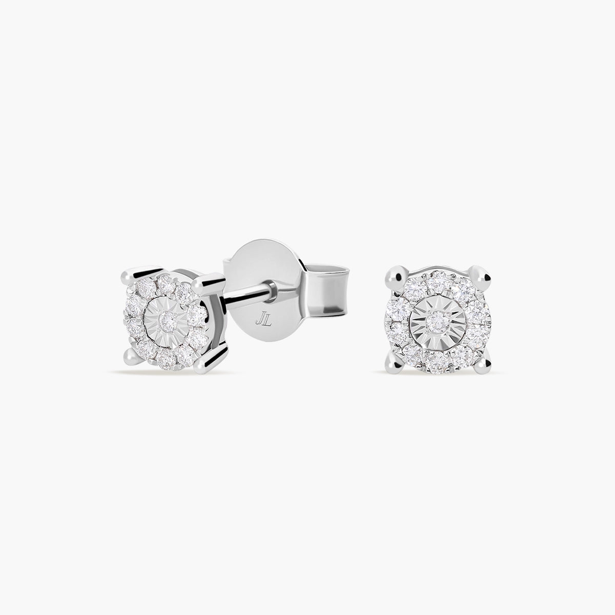Pendientes redondos de oro blanco 18K diamante natural 0.12 ct. 5 mm