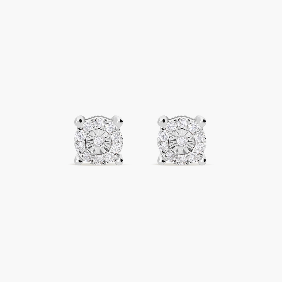 Pendientes redondos de oro blanco 18K diamante natural 0.12 ct. 5 mm