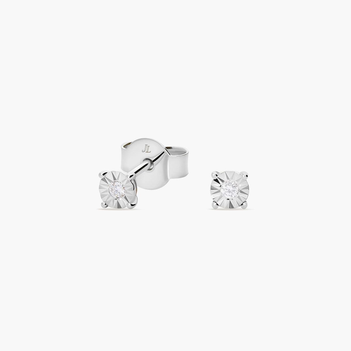 Pendientes redondos de oro blanco 18K diamante natural 0.03 ct. 3 mm