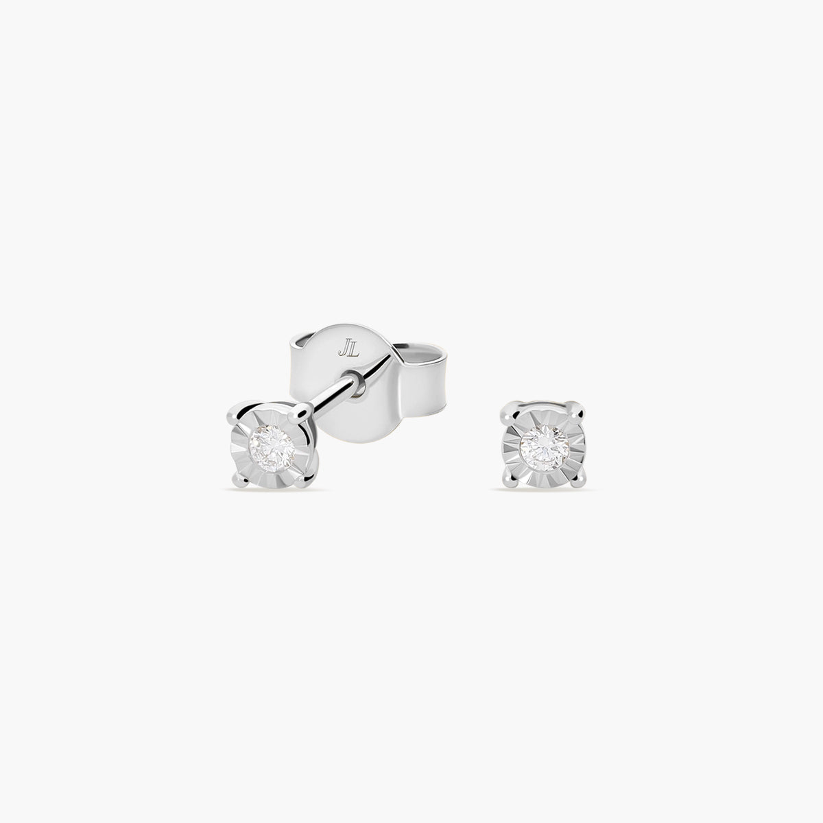 Pendientes redondos de oro blanco 18K diamante natural 0.06 ct. 3 mm