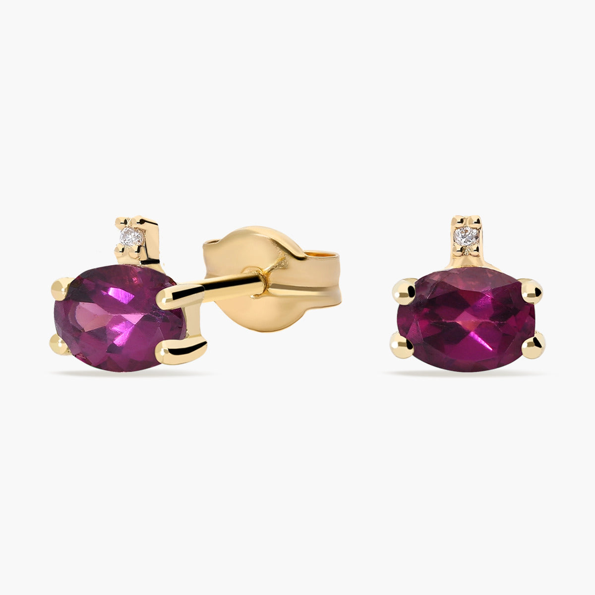 Pendientes de oro 18K diamante natural 0.01 ct. rodolita rosa