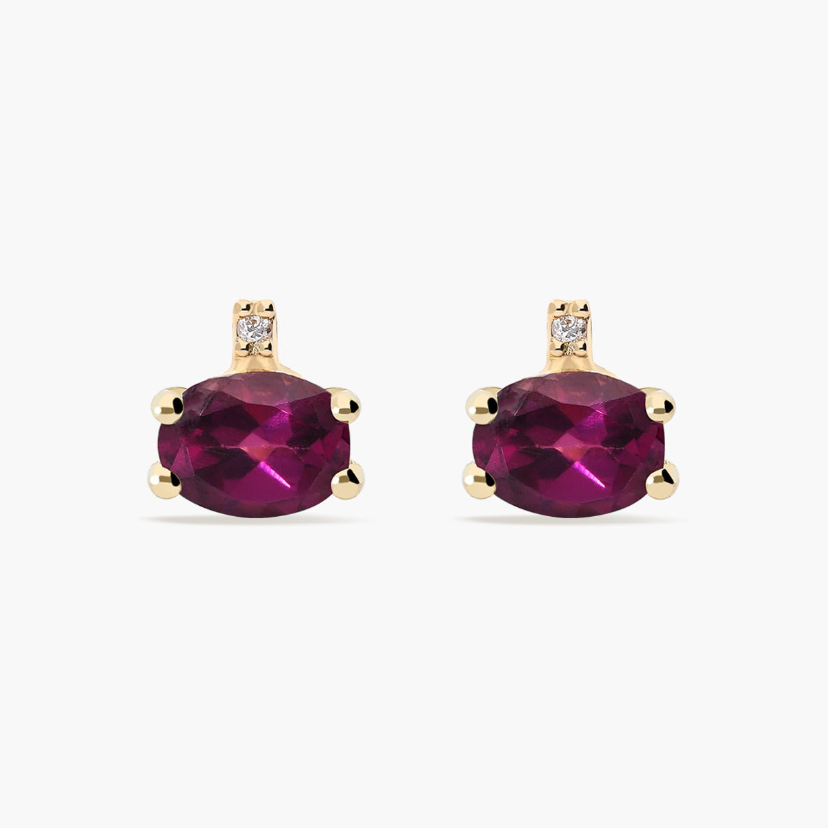 Pendientes de oro 18K diamante natural 0.01 ct. rodolita rosa