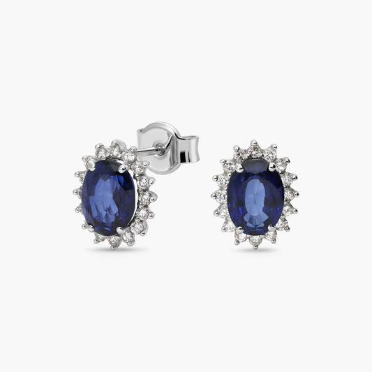 Pendientes de oro blanco 18K diamante natural 0.36 ct. zafiro 10 mm IMPERIAL SAPPHIRE