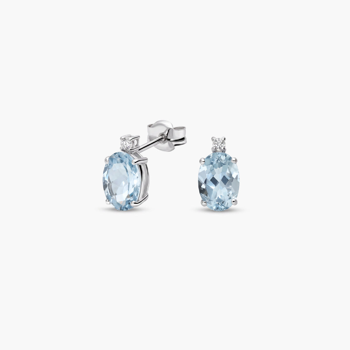 Pendientes de oro blanco 18K diamante natural 0.02 ct. aguamarina 9 mm GLACIER