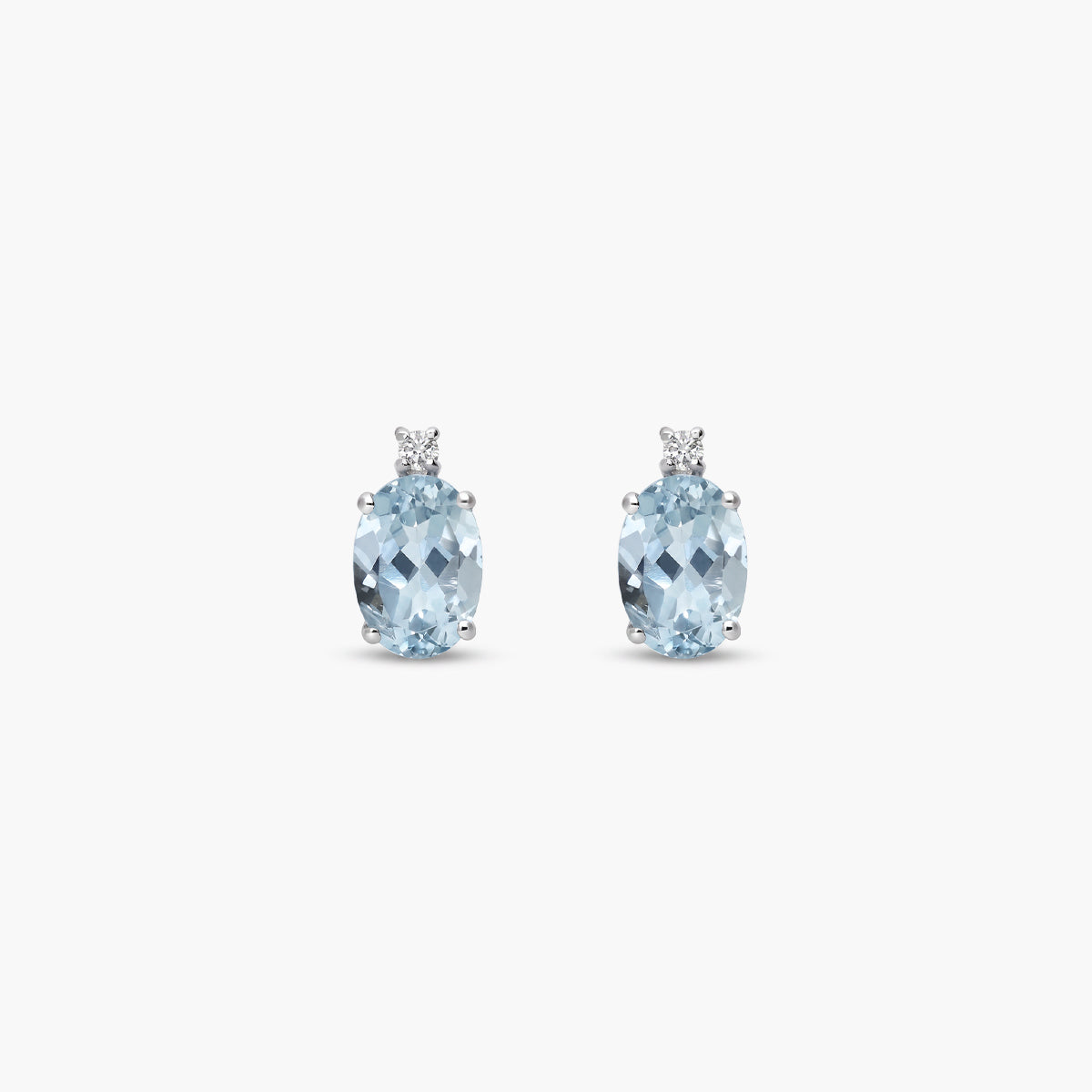 Pendientes de oro blanco 18K diamante natural 0.02 ct. aguamarina 9 mm GLACIER