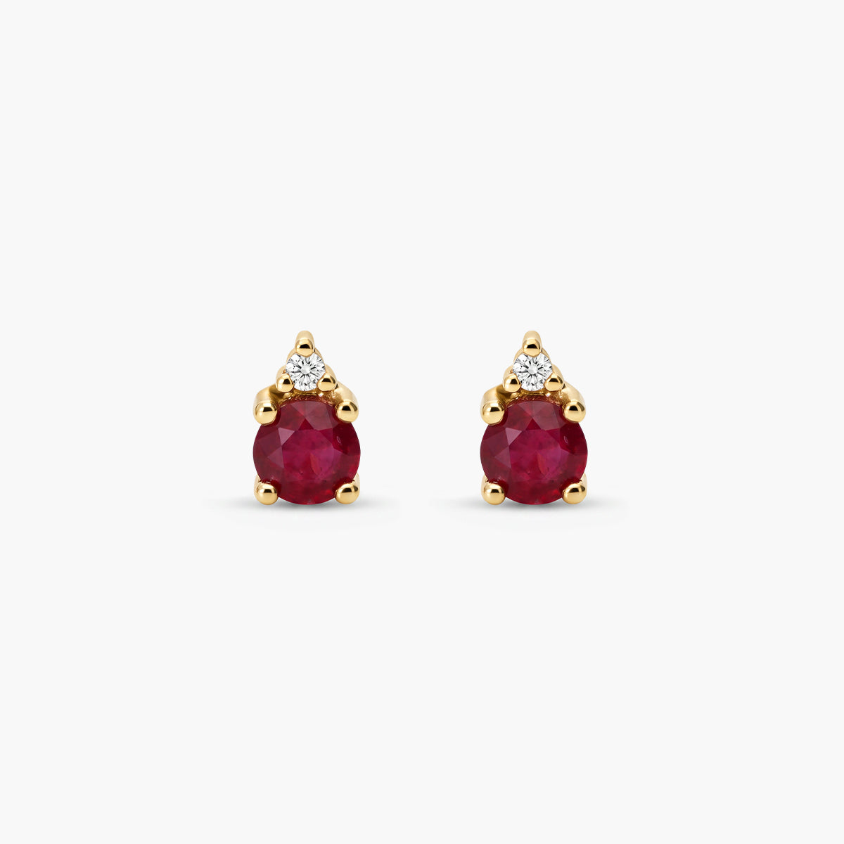 Pendientes de oro 18K diamante natural 0.02 ct. rubí 4 mm MAGMA