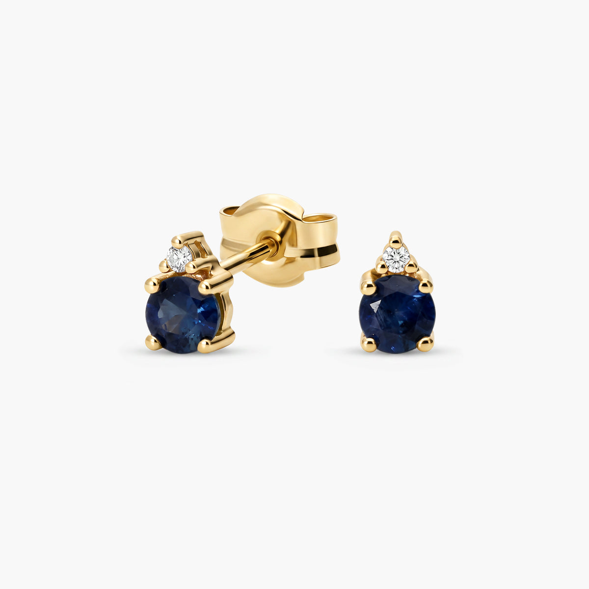 Pendientes de oro 18K diamante natural 0.02 ct. zafiro 4 mm DUSK