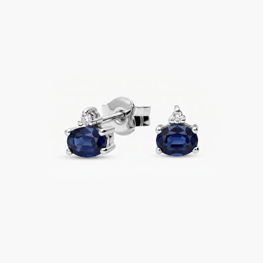 Pendientes de oro blanco 18K diamante natural 0.016 ct. zafiro 4 mm MIDNIGHT