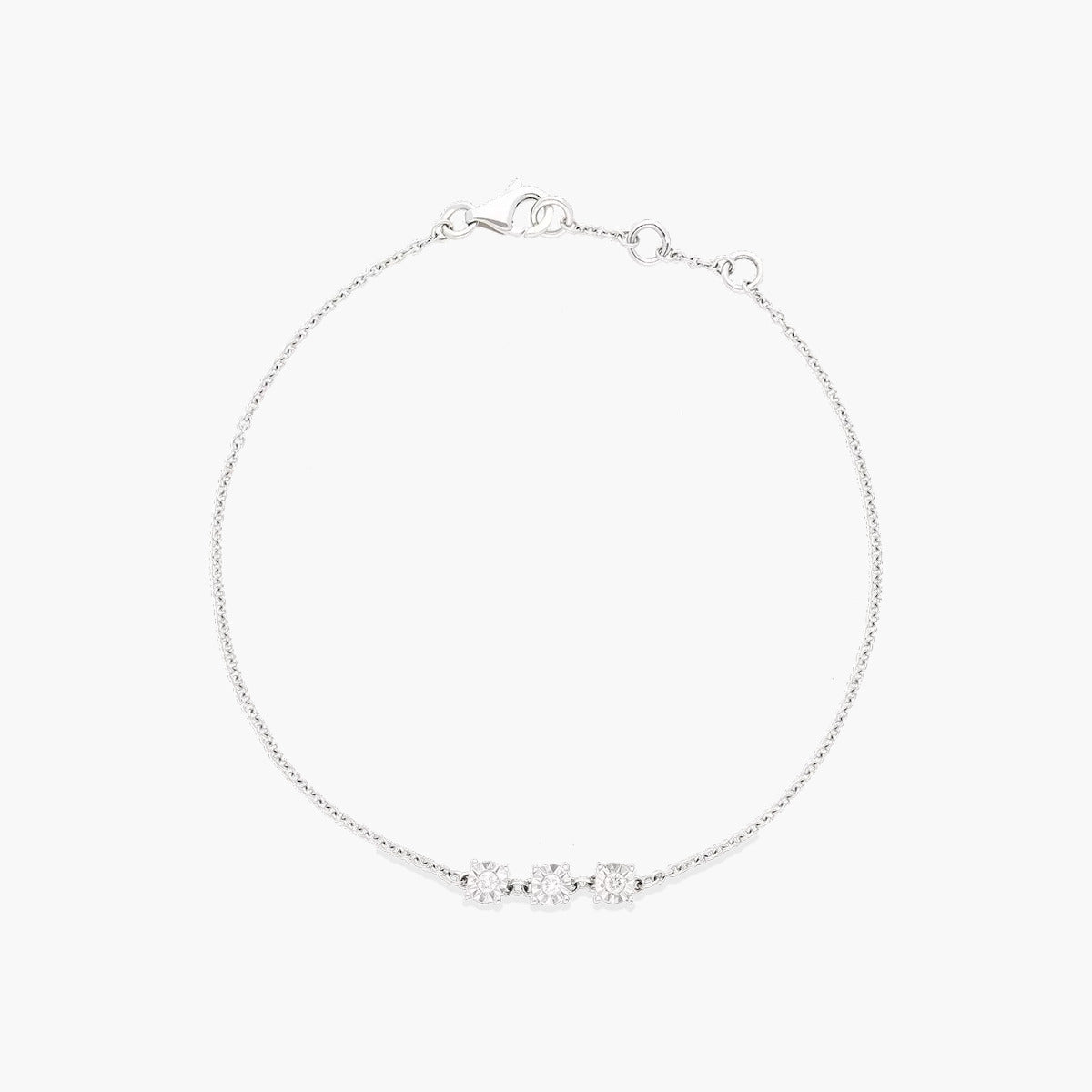 Pulsera de oro blanco 18K diamante natural 0.06 ct. 16-18 cm