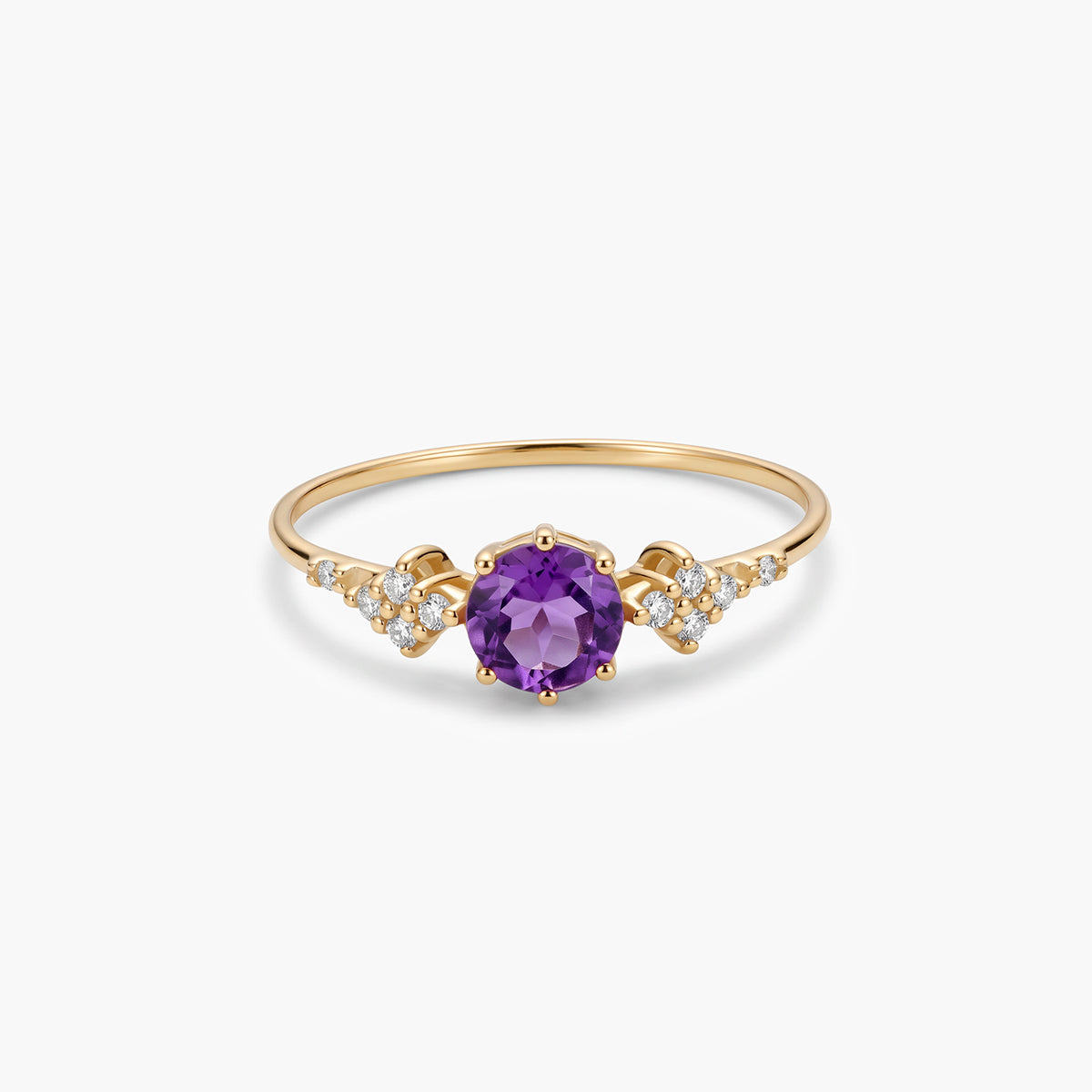 Anillo de oro 18K diamante natural 0.07 ct. amatista 5 mm