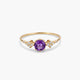 Anillo de oro 18K diamante natural 0.07 ct. amatista 5 mm
