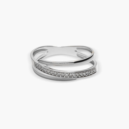 Anillo de oro blanco 18K diamante natural 0.1 ct. 