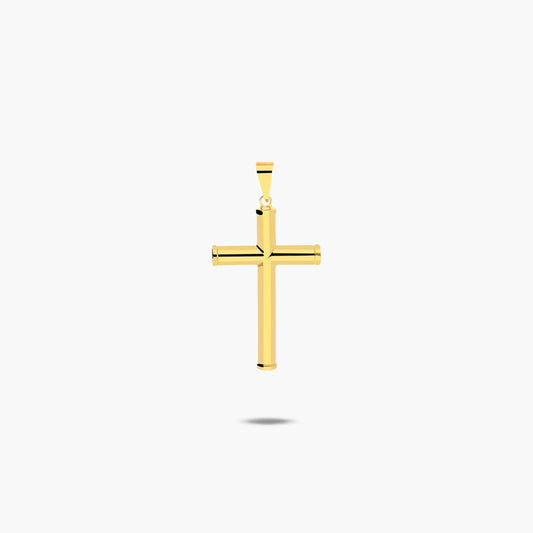 Cruz palo redondo liso de oro 18K 32 mm
