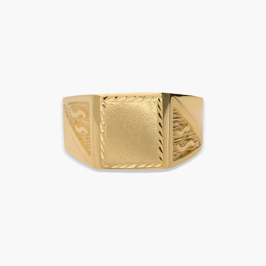 Sello hombre rectangular dibujo onda de oro 18K