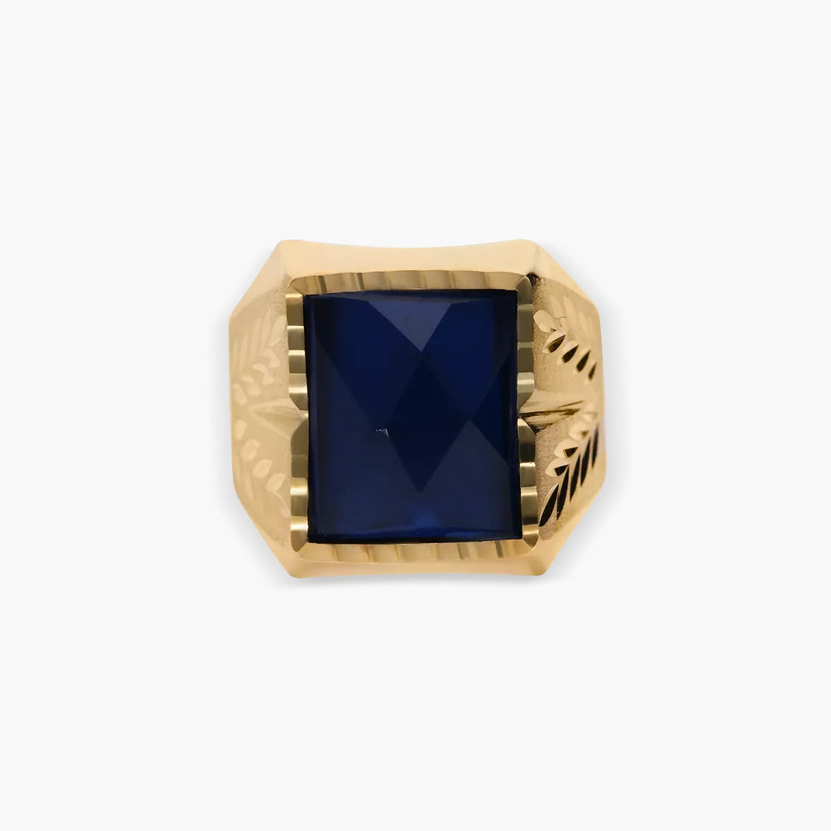 Sello hombre rectangular dibujo espiga media de oro 18K zafiro