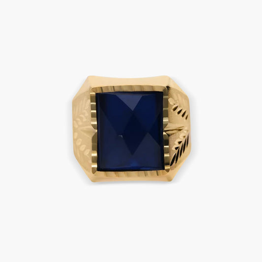Sello hombre rectangular dibujo espiga media de oro 18K zafiro