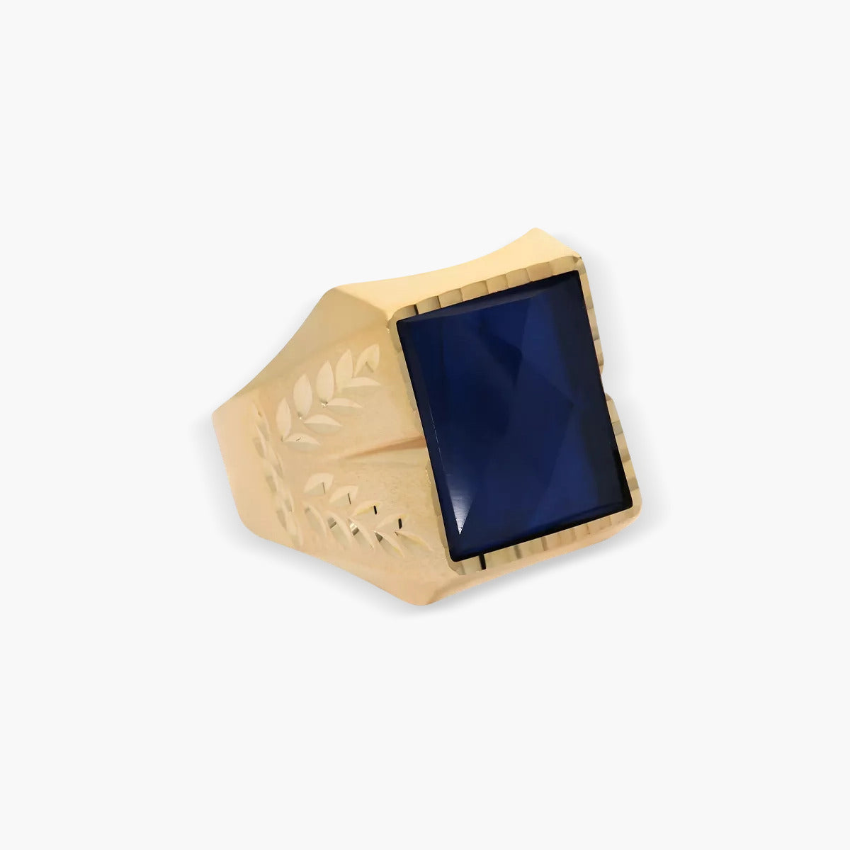 Sello hombre rectangular dibujo espiga media de oro 18K zafiro