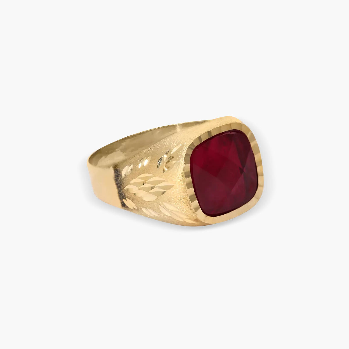 Sello hombre cuadrado de oro 18K rubí