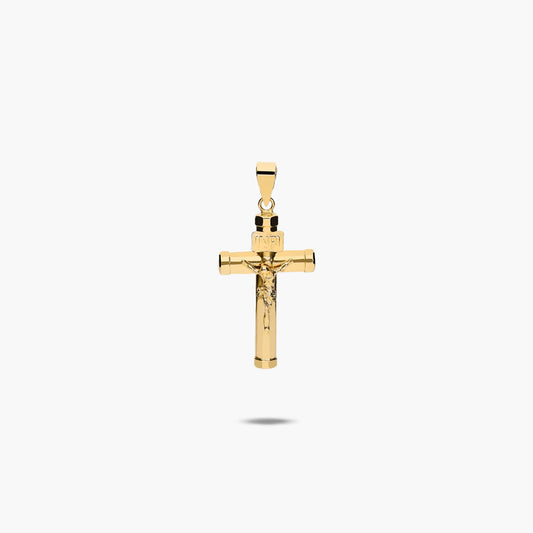 Cruz Cristo inri palo clásico de oro 18K 24 mm